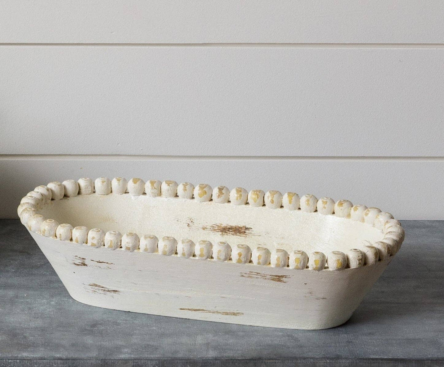 Beaded Mango Wood Oval Bowl, Sm