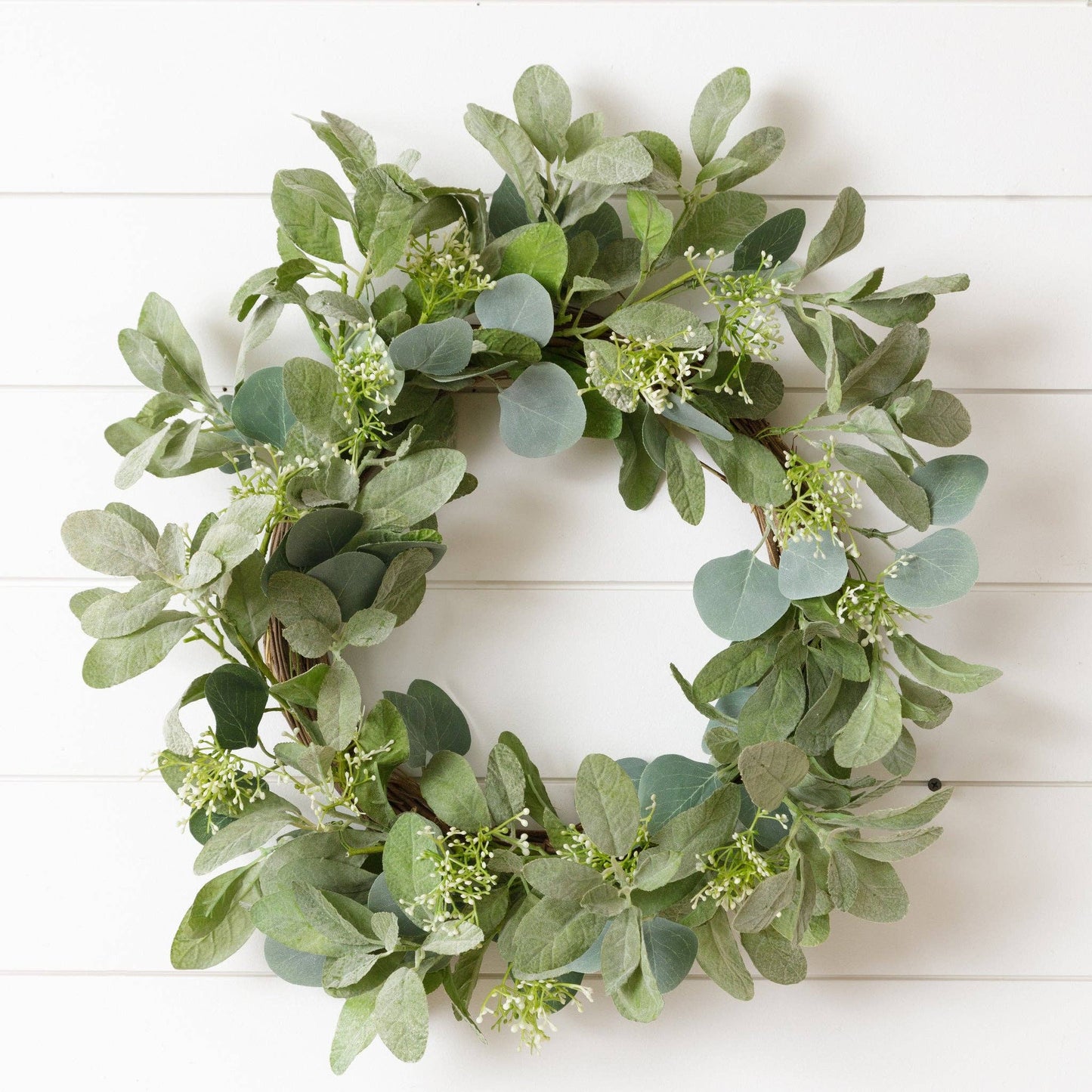 Wreath - Twig Base, Seeded Silver Dollar Eucalyptus