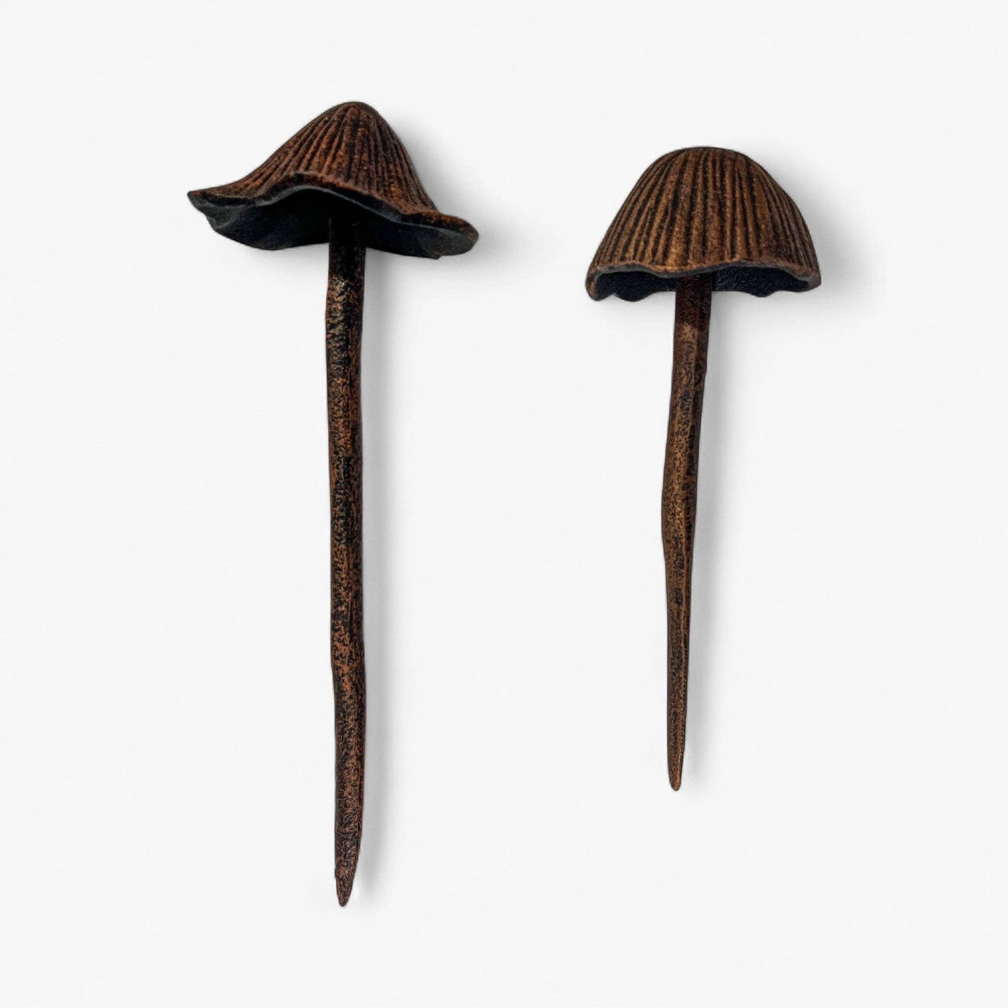 Mushroom Garden Stakes, Set of 2 Aged Copper Finish