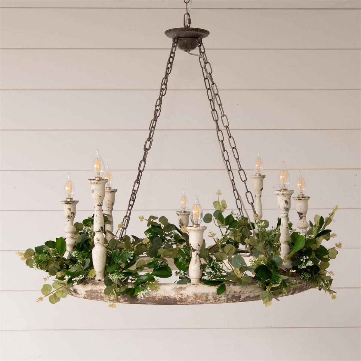 Distressed White 6-Light Wagon Wheel Chandelier (PC)