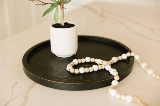 15.5x15x1 Black Wood Round Tray