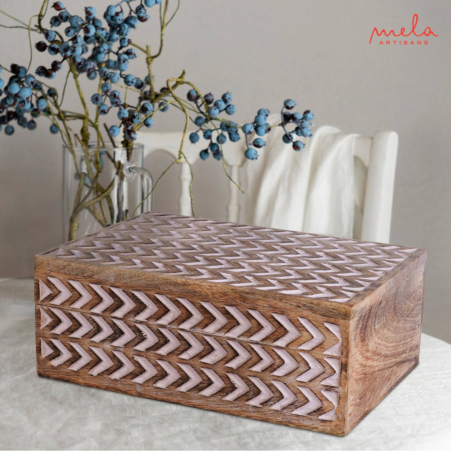 Arrow Box in Light and White Finish: Large- 9 x 6 x 3.5”