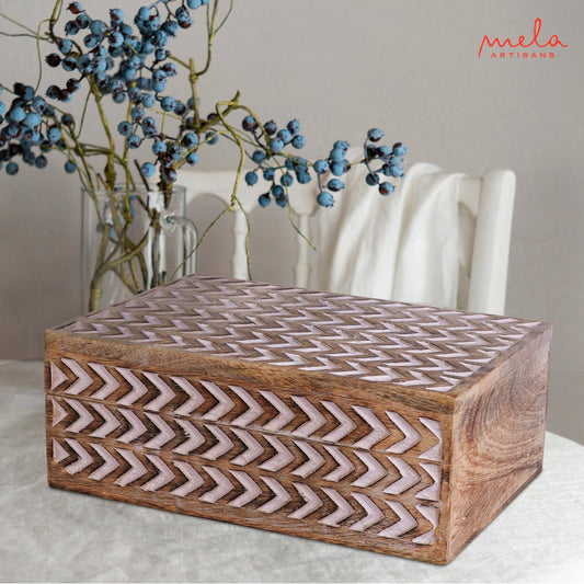 Arrow Box in Light and White Finish: Large- 9 x 6 x 3.5”