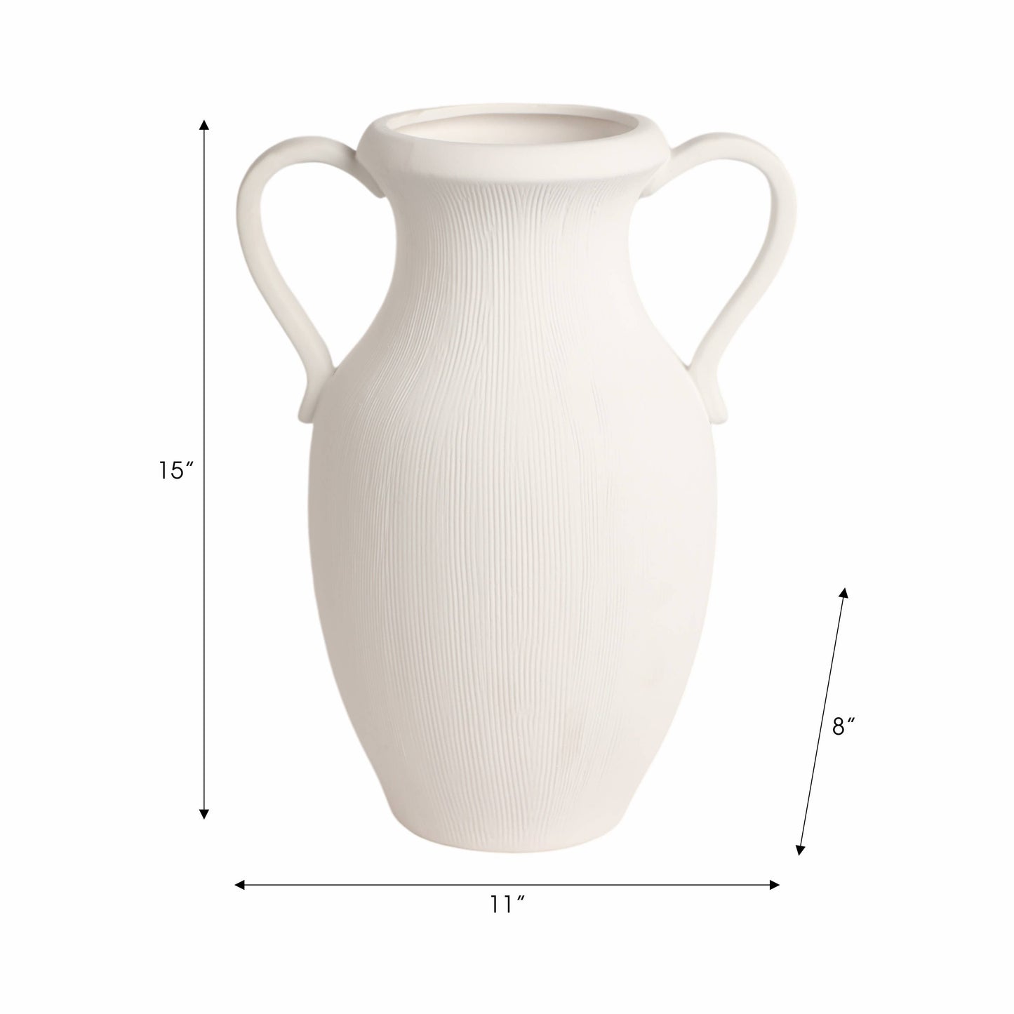 White 15 in. Stoneware Amphora Striped Weathered Jug