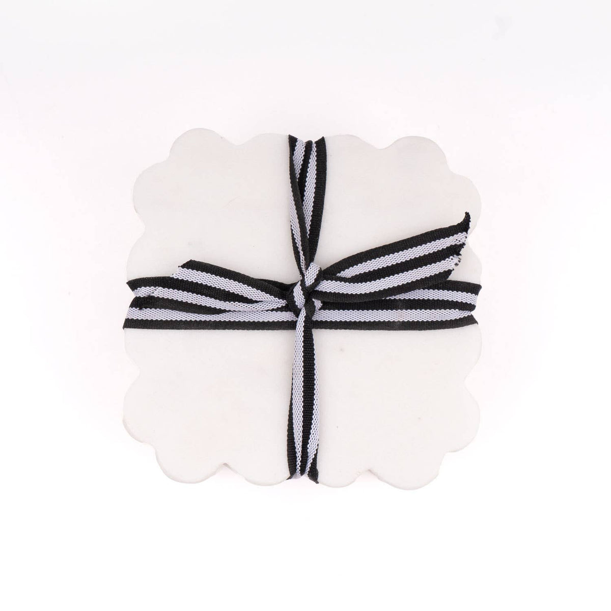White Marble Scalloped Coaster Set, 4-Piece Set