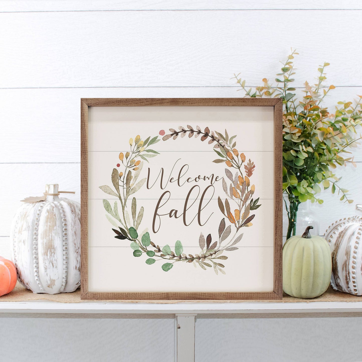 Welcome Fall Wreath White: 12 x 12 x 1.5
