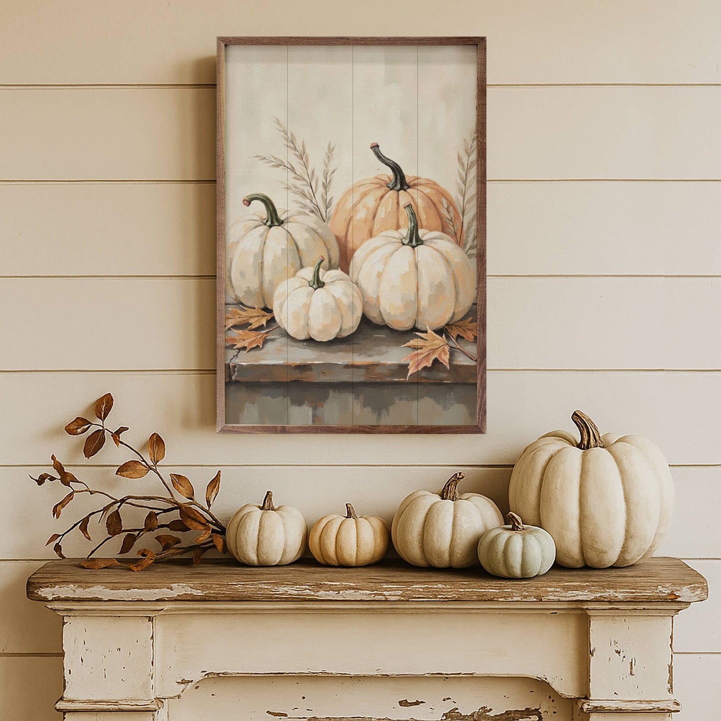Pumpkins On Weathered Wood: 16x24