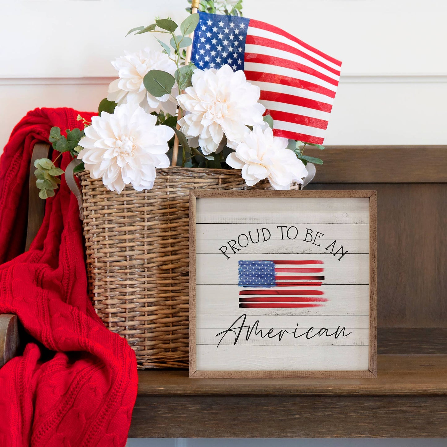Proud To Be An American Flag Whitewash: 4 x 4 x 1