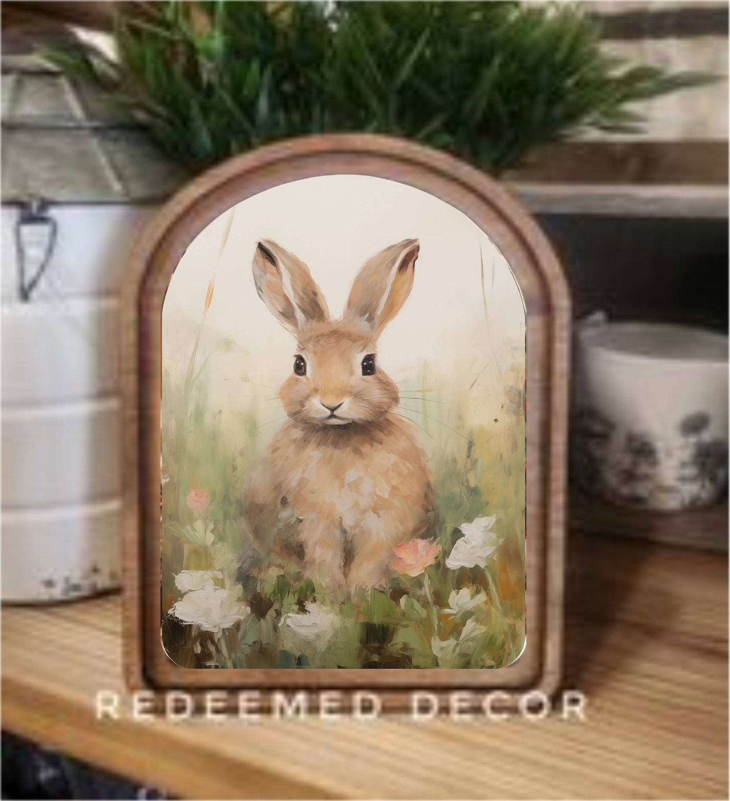 Arch Top Tan Bunny  Framed Art : 8.25x11"