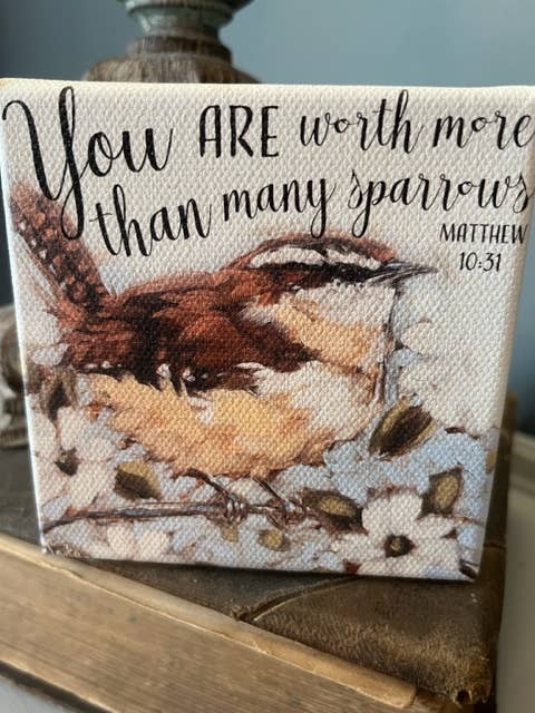 Sparrow canvas art print, Christian home decor, Scripture: 6x6