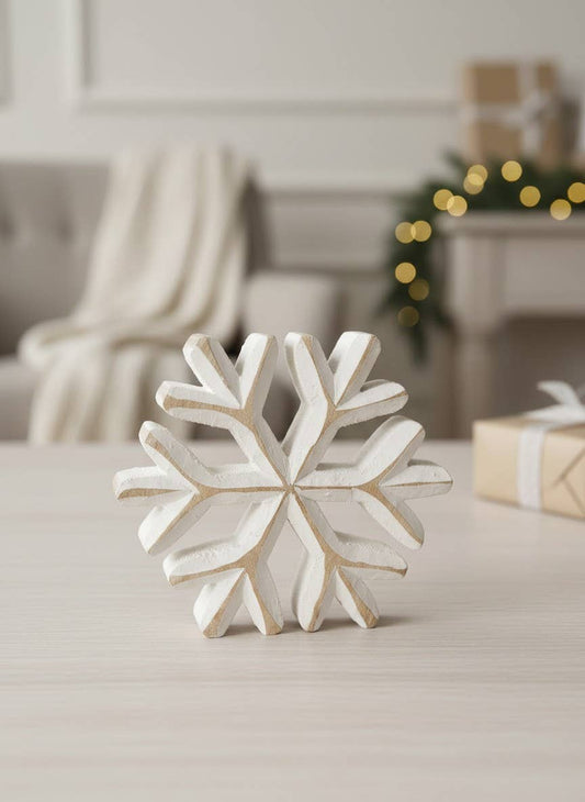 White Washed Wooden Snowflakes 5x5in