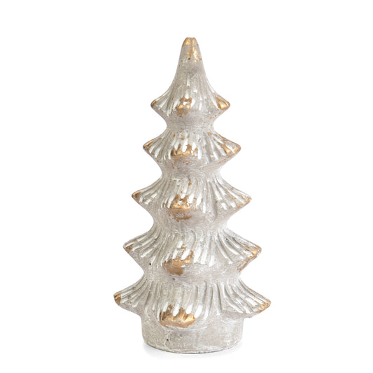 White & Gold Cement Christmas Tree Figurine
