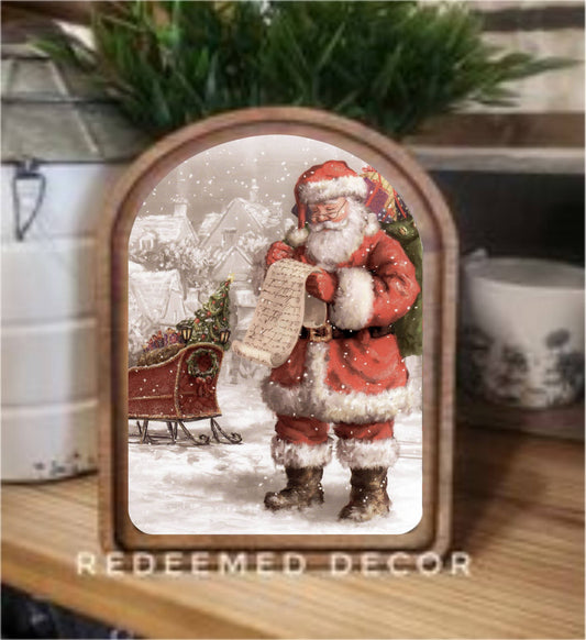 Arch Top Santa List Framed Art  : 8.25x11"