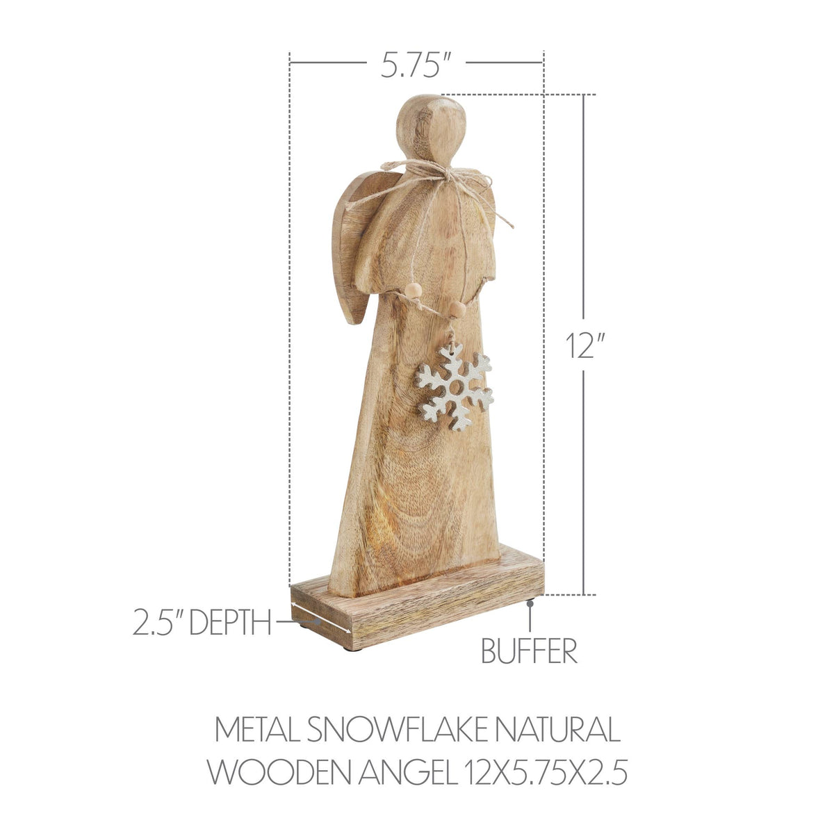 Wooden Christmas Angel w/ Snowflake Farmhouse Decor 12"