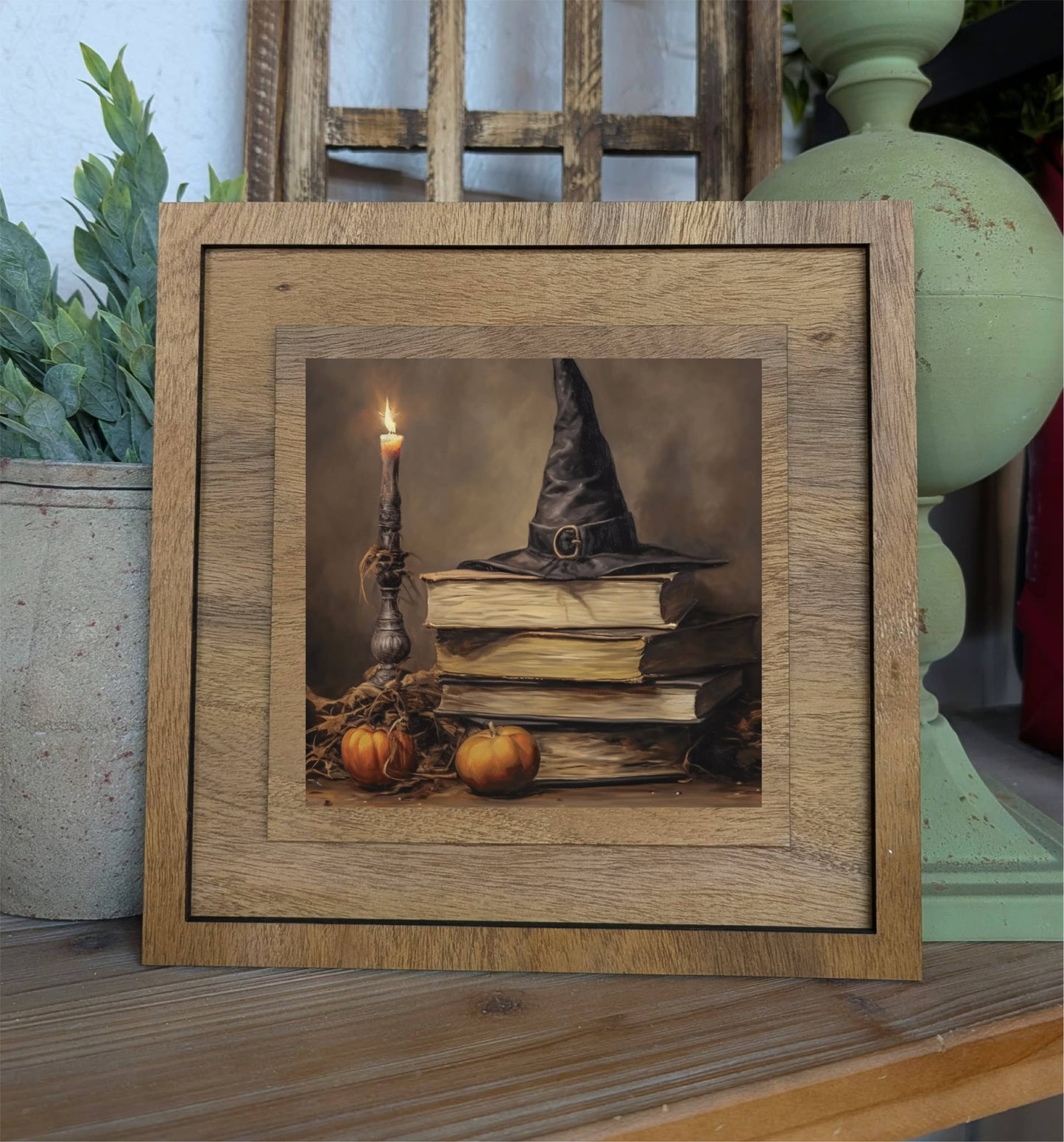 Square Framed Halloween Books Canvas Art