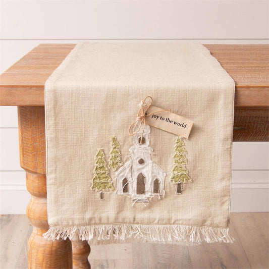 Table Runner - Church Rustic Applique With Fabric Tag