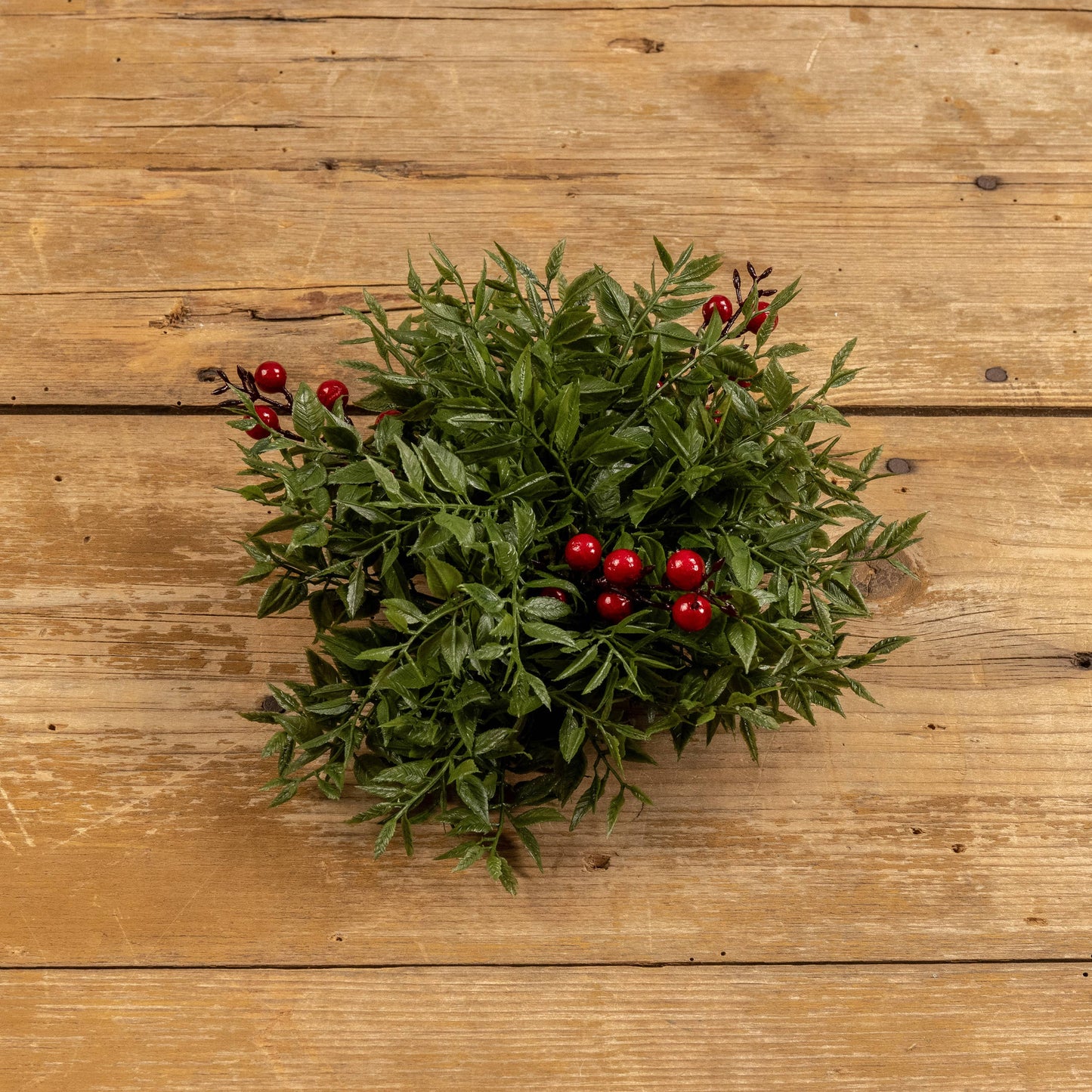 9" MEXICAN FERN HALF BALL W/ RED BERRIES