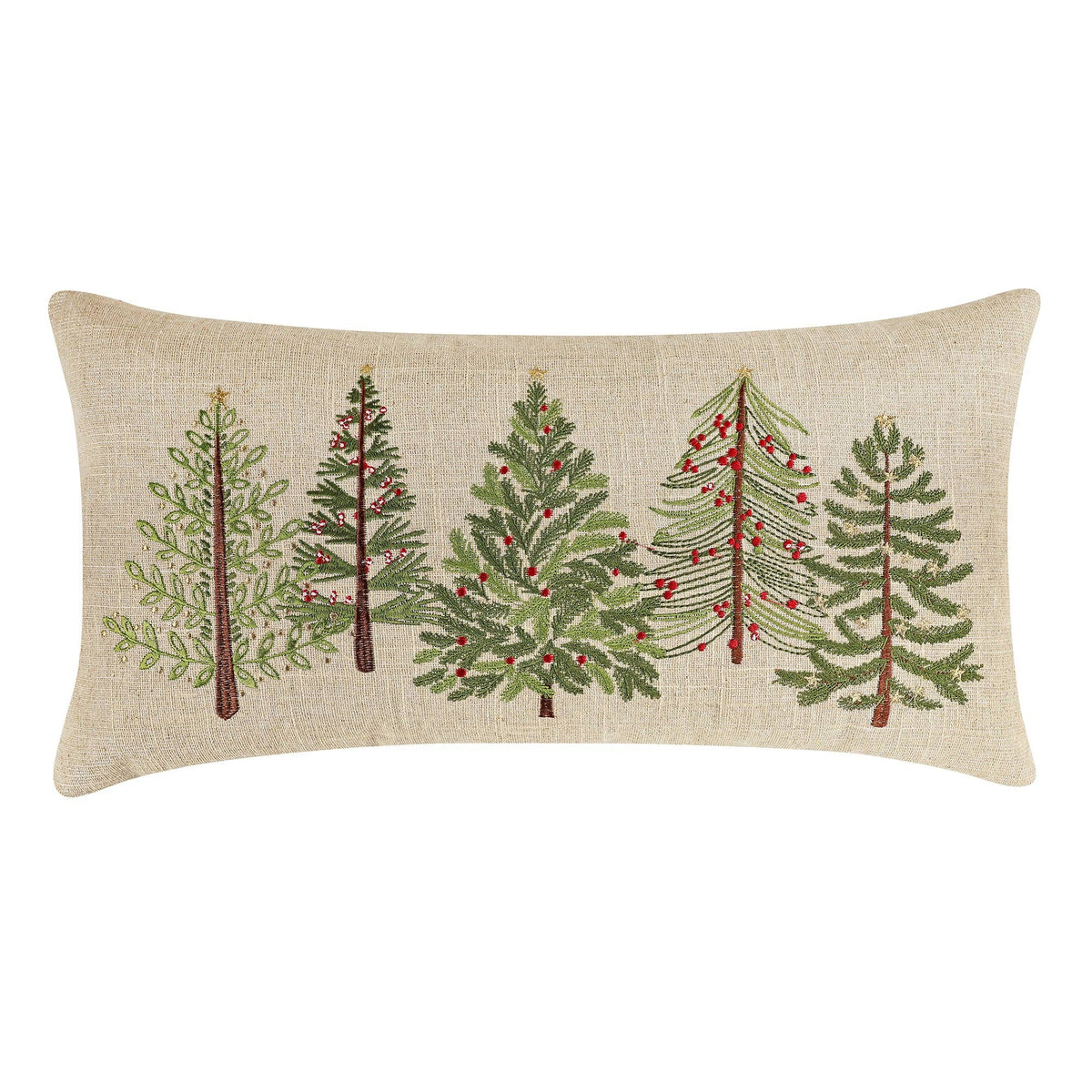 Merry Tartan Trees Pillow: Natural / 12x24