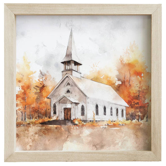 Autumn Church Scene - Rustic Frames: 10" x 10" x 1.5"