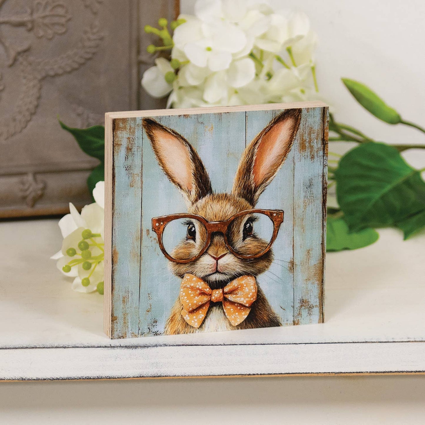 Bunny In Orange Specs Block - 5 In Sq