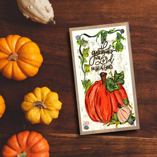 Give Thanks to the Lord Pumpkin Vine Driftwood Happy Block