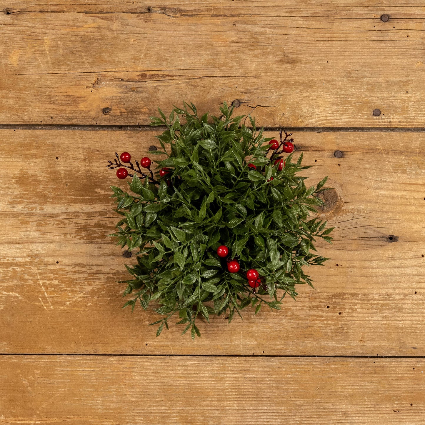 9" MEXICAN FERN HALF BALL W/ RED BERRIES