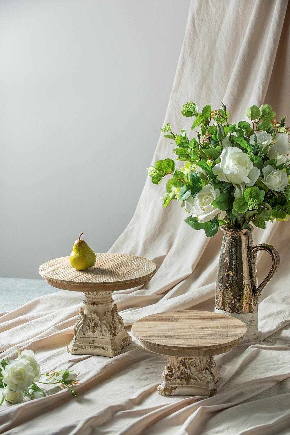 D10.5x7.5" Cream & Brown Wooden Table Top Plate