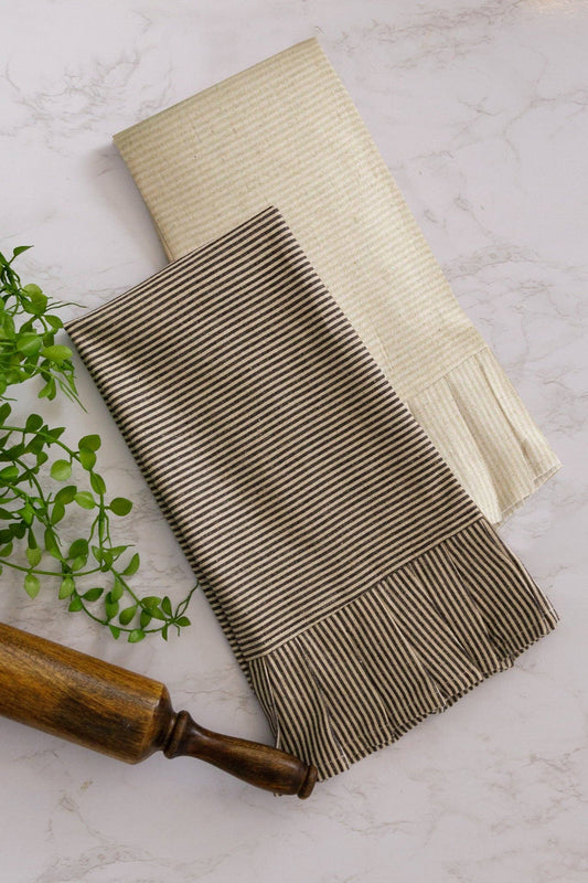 Black And Cream Ticking Stripe Tea Towels