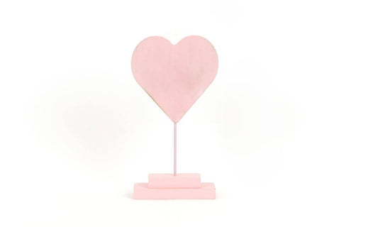 Pink Heart Valentine 5x9.5x2 wood cutout on stand