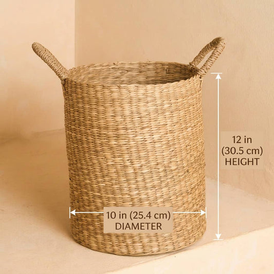 Classic Seagrass Floor Basket with Handles – Small