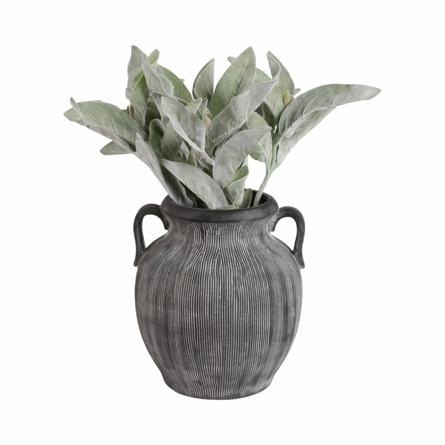 Ceramic Ribbed Texture Weathered Handle Vase - Black, 10 in.