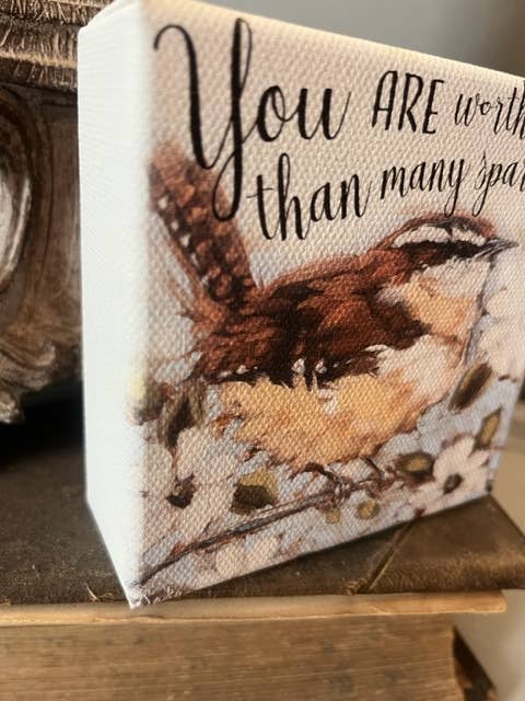 Sparrow canvas art print, Christian home decor, Scripture: 6x6