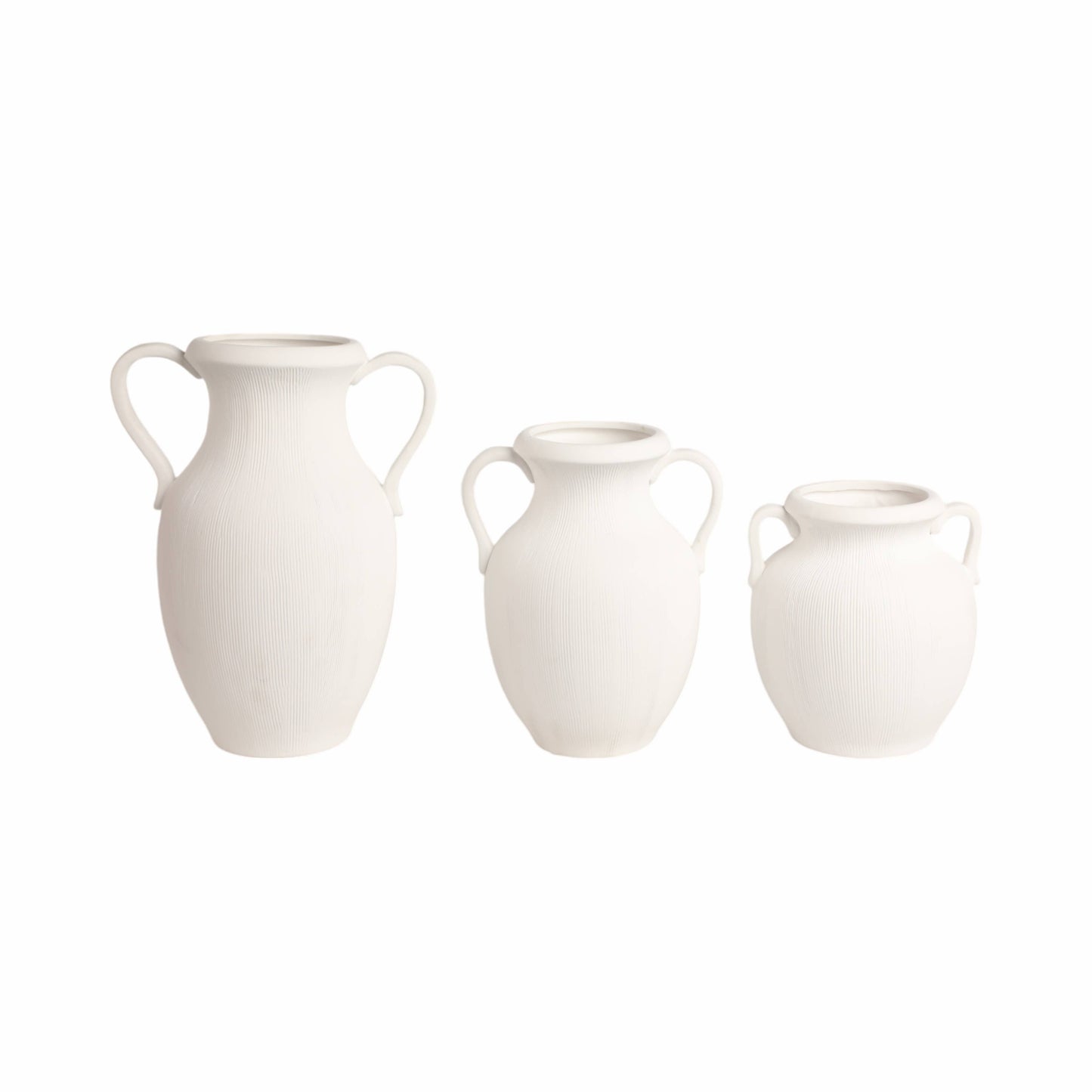 White 15 in. Stoneware Amphora Striped Weathered Jug