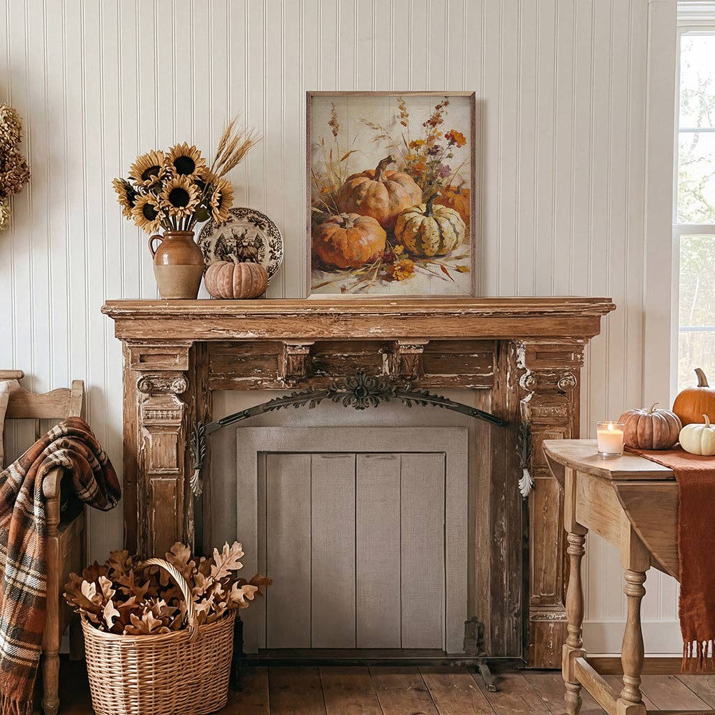 Harvest Pumpkins With Autumn Grasses: 16x20