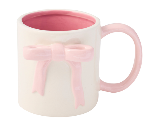 Ceramic Pink Bow Side Mug, 16oz