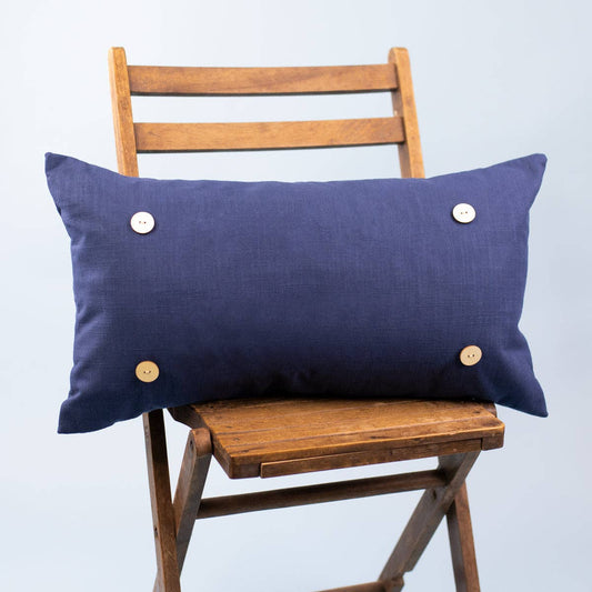 Navy Lumbar Button Pillow: 14"x24" / Button Pillow