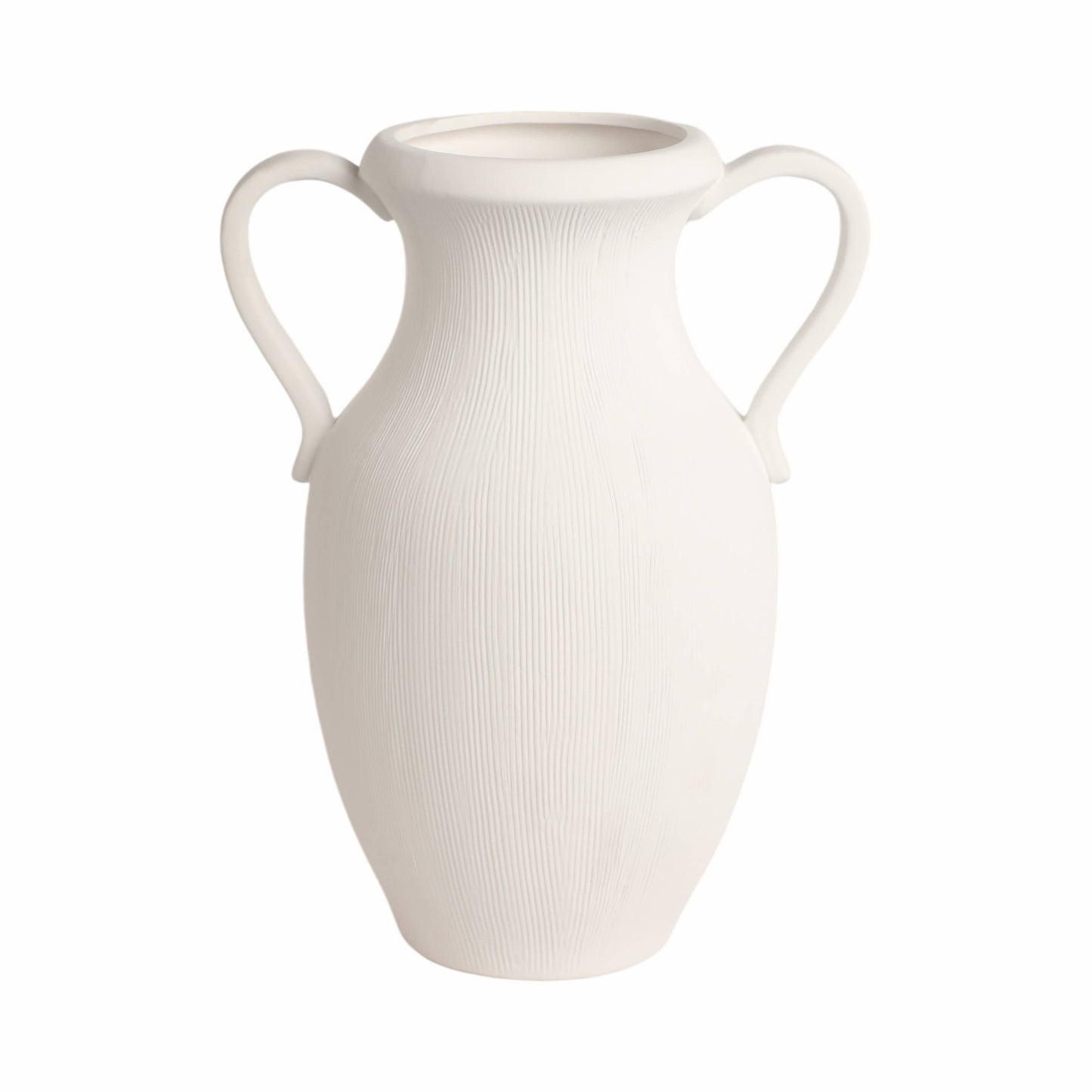 White 15 in. Stoneware Amphora Striped Weathered Jug