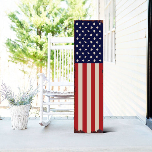 4th Of July USA Flag Porch Sign | Americana Entryway Decor | Front Porch Plaque | Patriotic Home Decor | 3 Sizes: 60in x 15in