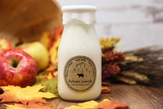 Milk Bottle Candle Autumn Leaves