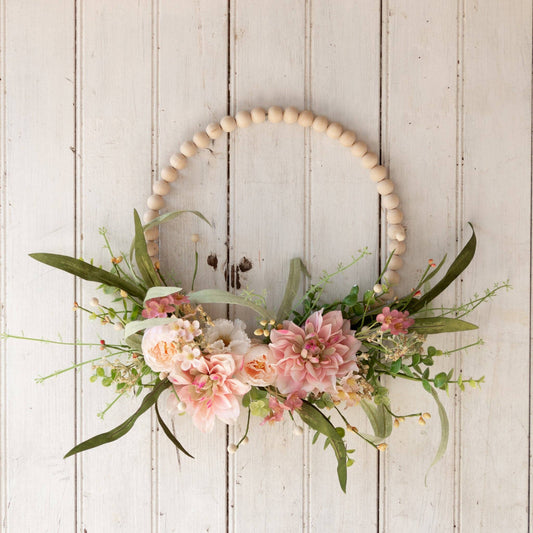 Wreath - Beaded Hoop, Pink Dahlia (PC)