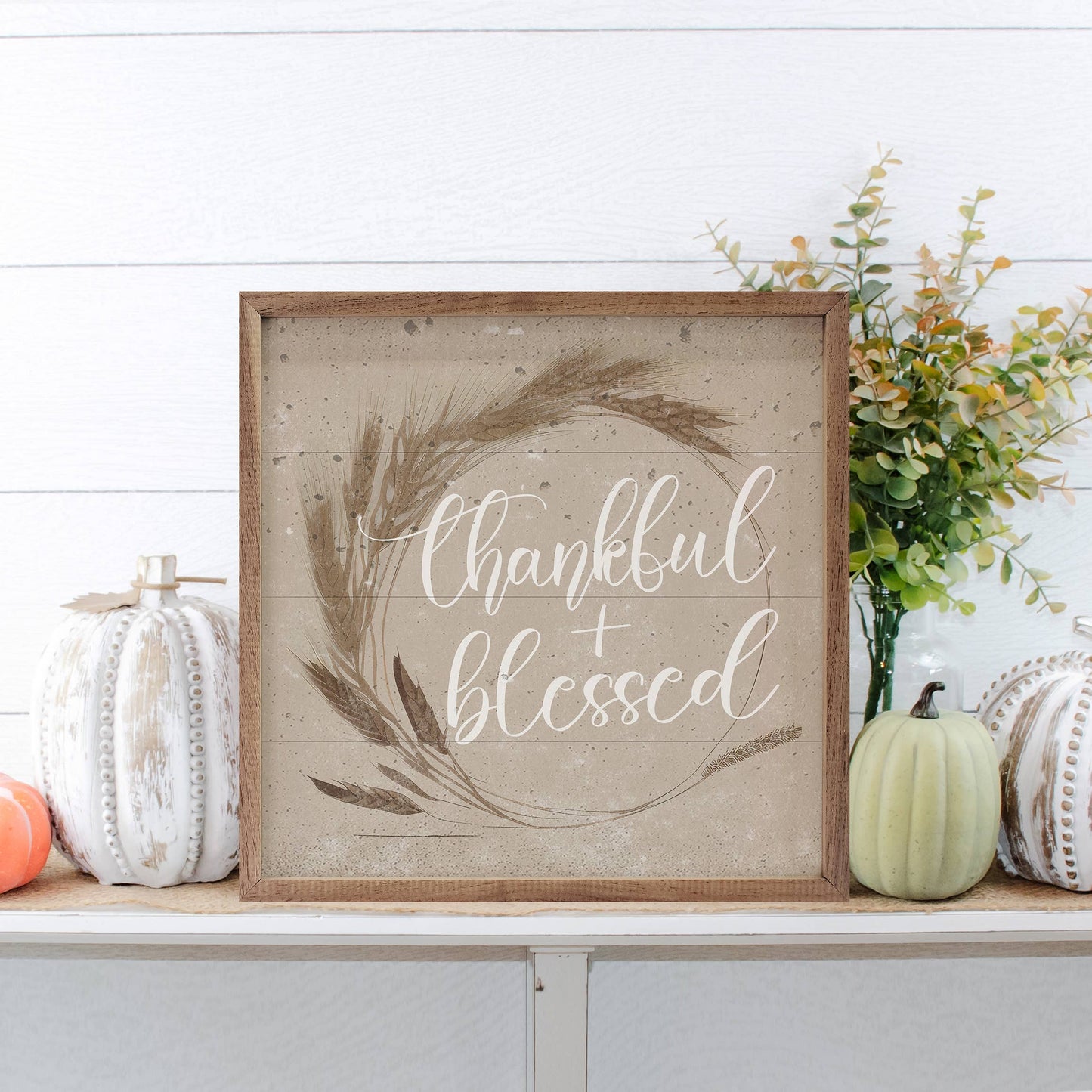 Thankful And Blessed Wreath Tan: 4 x 4 x 1
