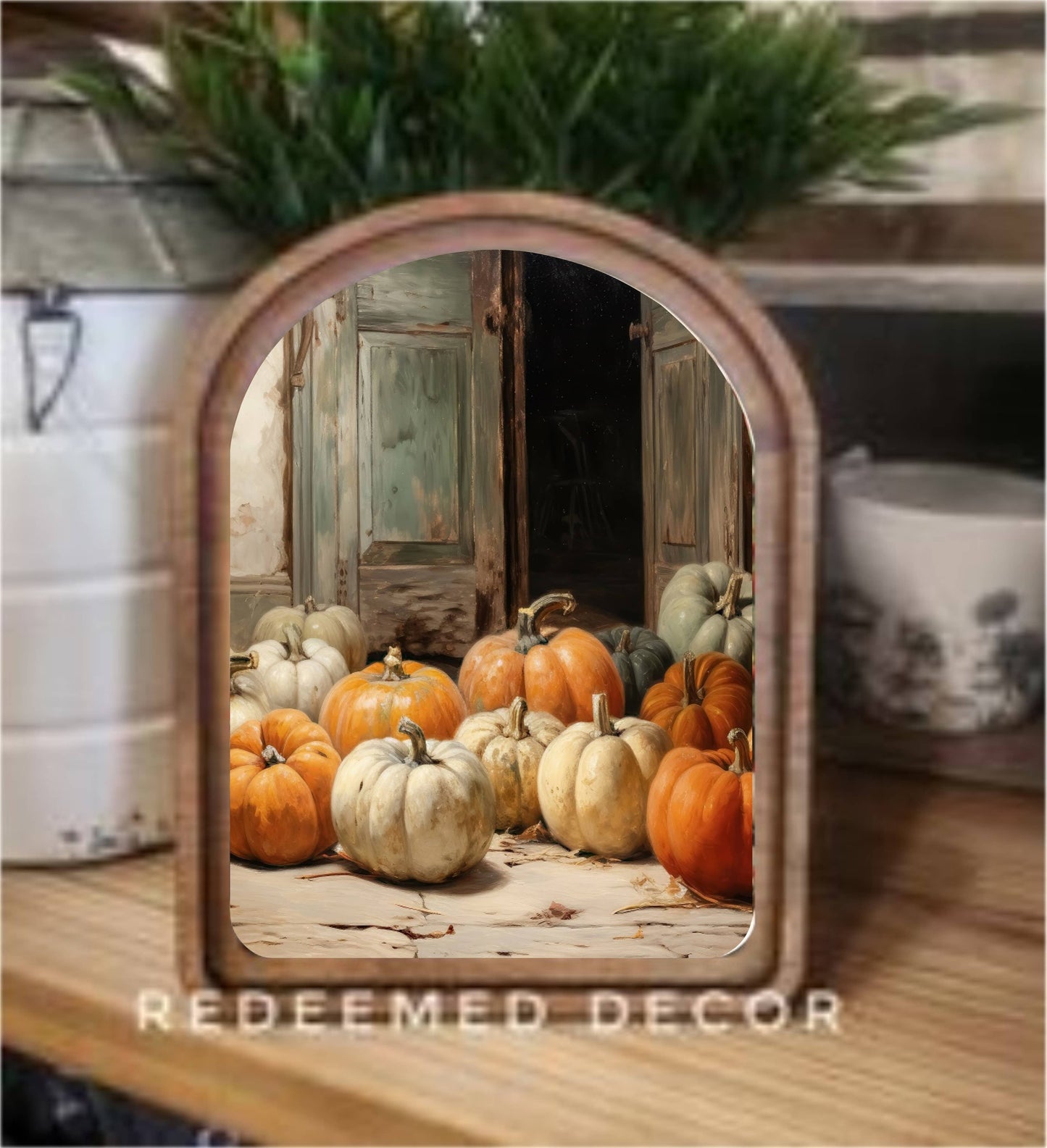 Arch Top Pumpkin Door Framed Art : 8.25x11"