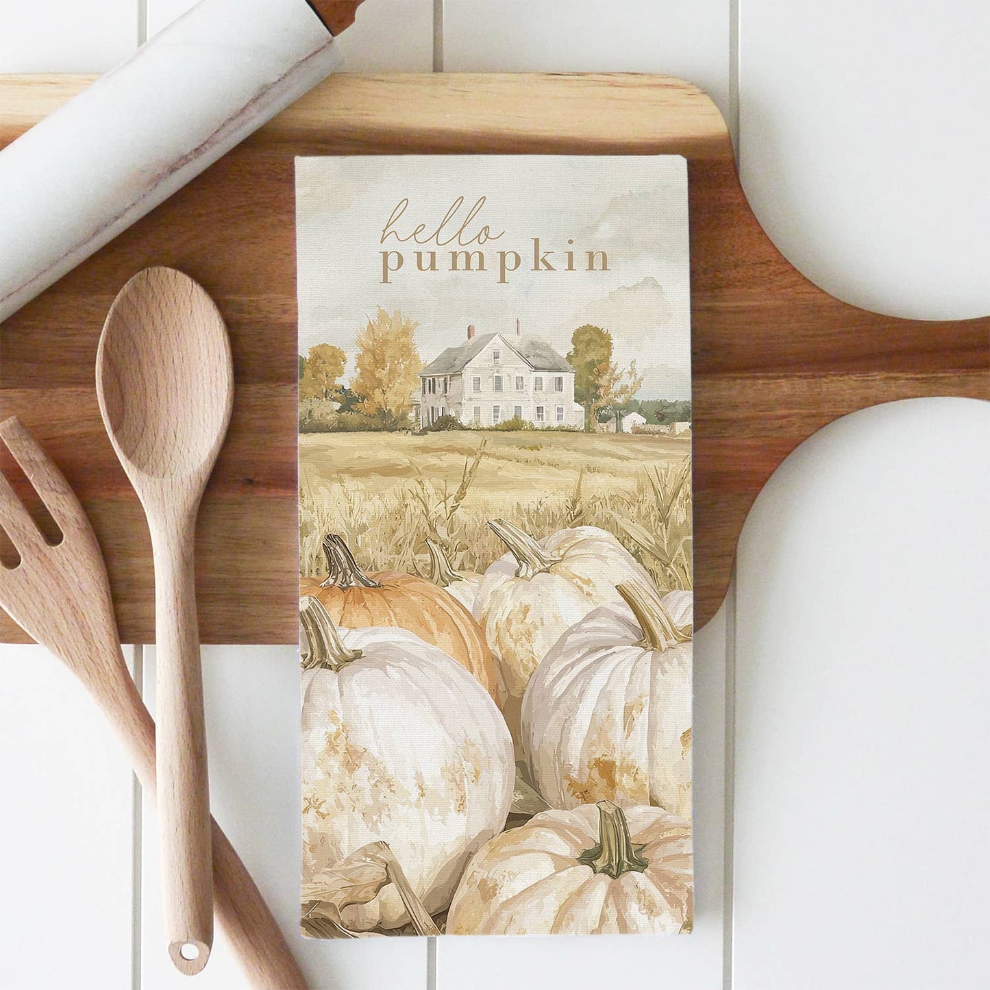 Hello Pumpkin Tea Towel: Natural
