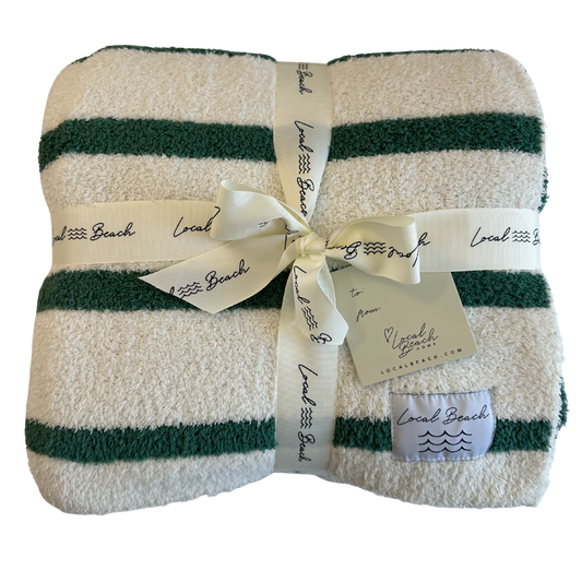 Green/Creme Holiday Stripe Cozy Luxe Home Blanket: Green/Cream