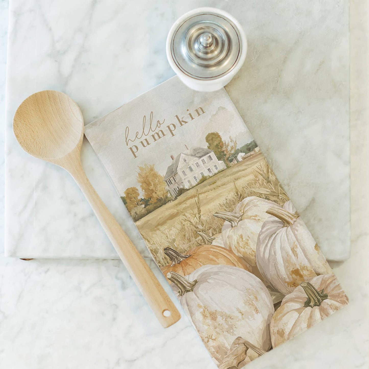Hello Pumpkin Tea Towel: Natural