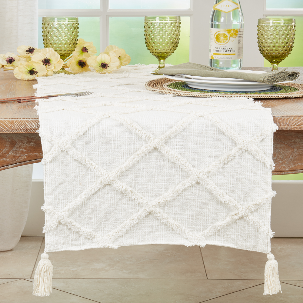Ivory Diamond Tufted Pure Cotton Table Runner