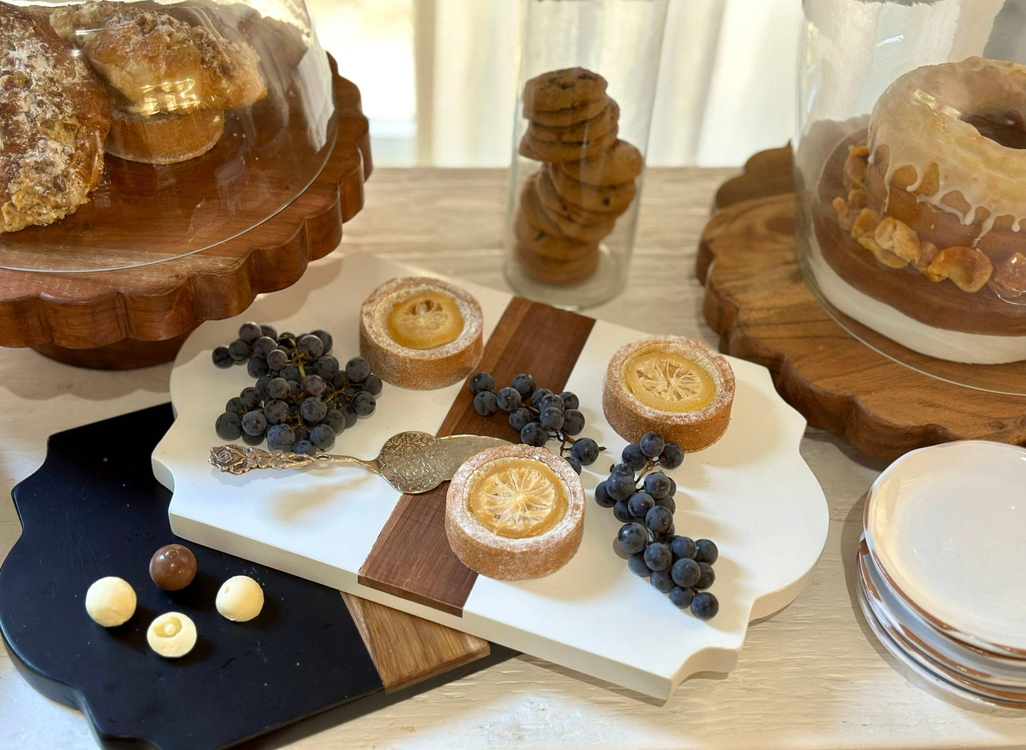 Trefoil Wood Cheese Board Charger, White