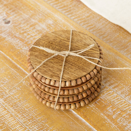 Mango Wood Beaded Coasters (Set Of 04)