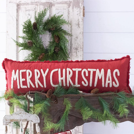 Red Merry Christmas Pillow, Stone Washed