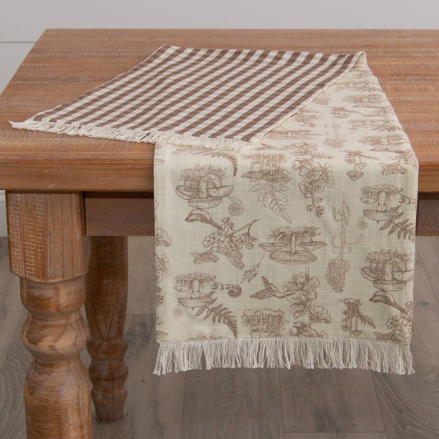 Mushroom And Tan Check Table Runner